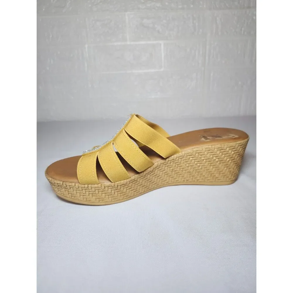 Contesa Italian Wedge Sandals Tan Strappy Bohemian Size 9M